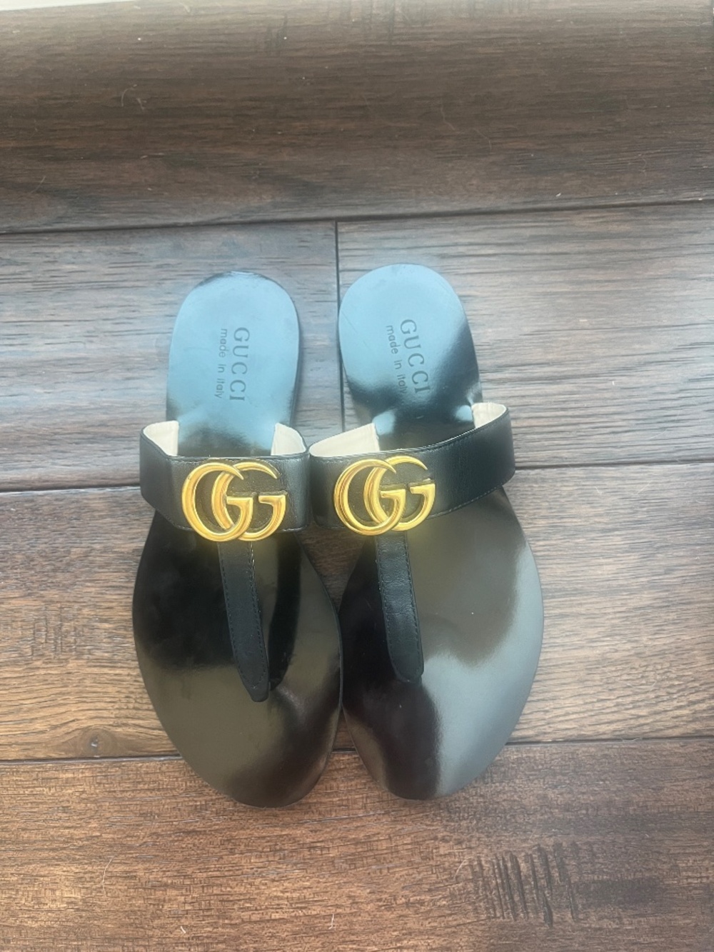 Gucci Black Leather GG Marmont Sandals Size 36